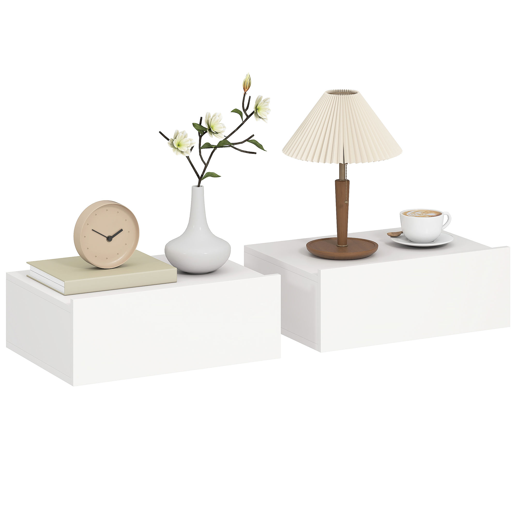 HOMCOM Set de 2 Mesillas de Noche de Pared, Mesitas de Noche Flotantes con 1 Cajón, Mesas Auxiliares para Dormitorio, Habitación Hogar, Diseño Sencillo, 40x30x15 cm, Blanco