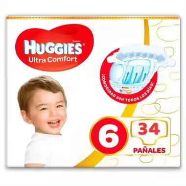 Huggies Ultra Comfort Talla 6 (15-30 kg) 34 Pañales – Máxima Comodidad y Ajuste para Niños Activos - 1