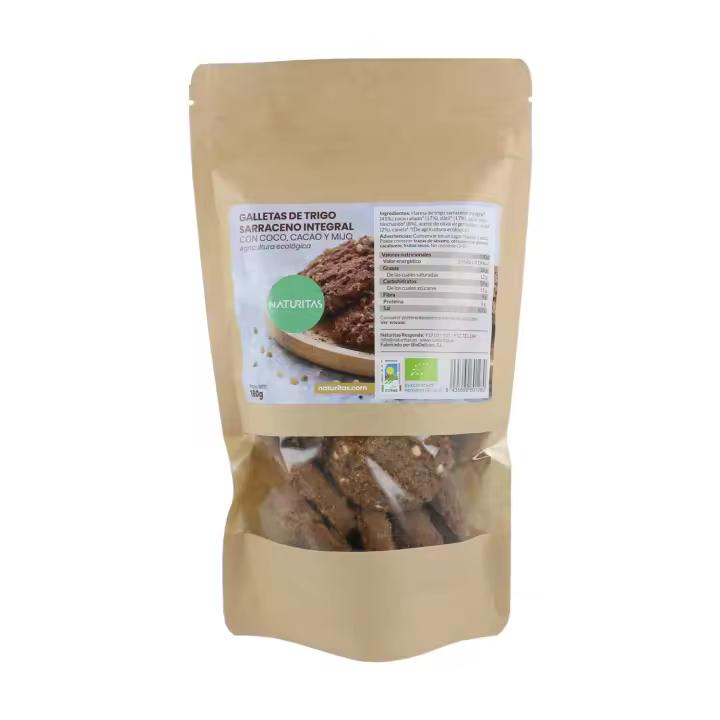 Galletas de Trigo Sarraceno Integral con Coco, Cacao y Mijo BIO 180g NATURITAS Galletas veganas sin azúcares añadido - 1
