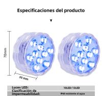Luz Submarina LED RGB Para Piscina Con Control Remoto 10 LEDs Lámpara Portátil Operada Por Batería Para Acuario Vaso - details 13