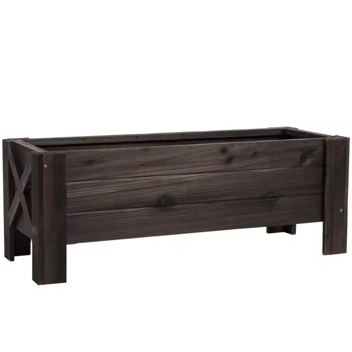 Outsunny Huerto Urbano Jardinera Macetero de Madera Arriate de Jardín Rectangular con Patas para Flores Plantas Cultivos 100x36,5x36 cm Marrón - 1