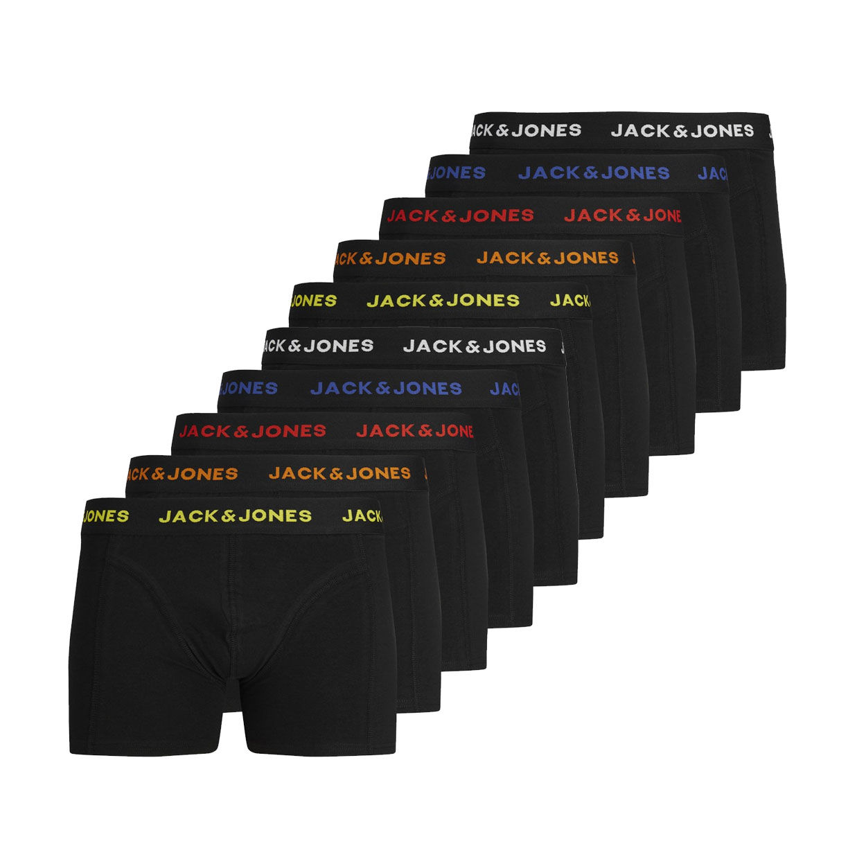 Jack & Jones Hombre Pack 10 unids Boxer Calzoncillos Serie Trunks, cintura elástica, logo en cintura,  composición 95% algodón y 5% elastano , muy suaves Moda Casual Informal