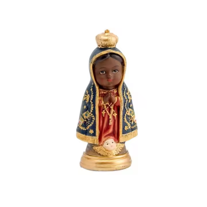 DRW Figura Nuestra Señora Concepcion Aparecida Infantil Resina Pintada a Mano 10 cm - 1