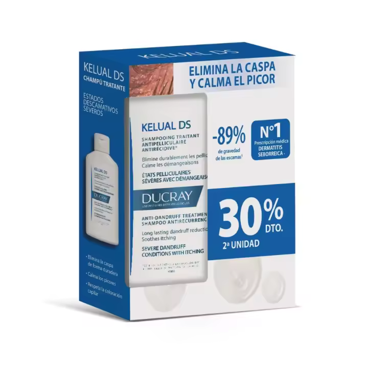 Ducray Kelual DS Champú 100 ml PACK 2 UNIDADES – Tratamiento Anticaspa para Cuero Cabelludo Sensible - Calma los picores - 1