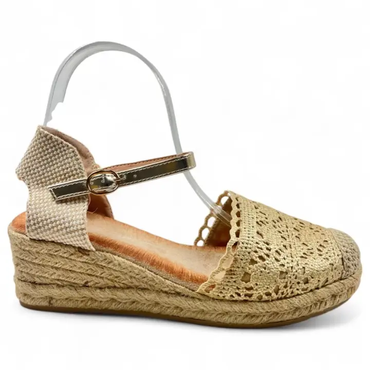 TIMBOS Sandalia cuña esparto mujer oro 131523 - 1