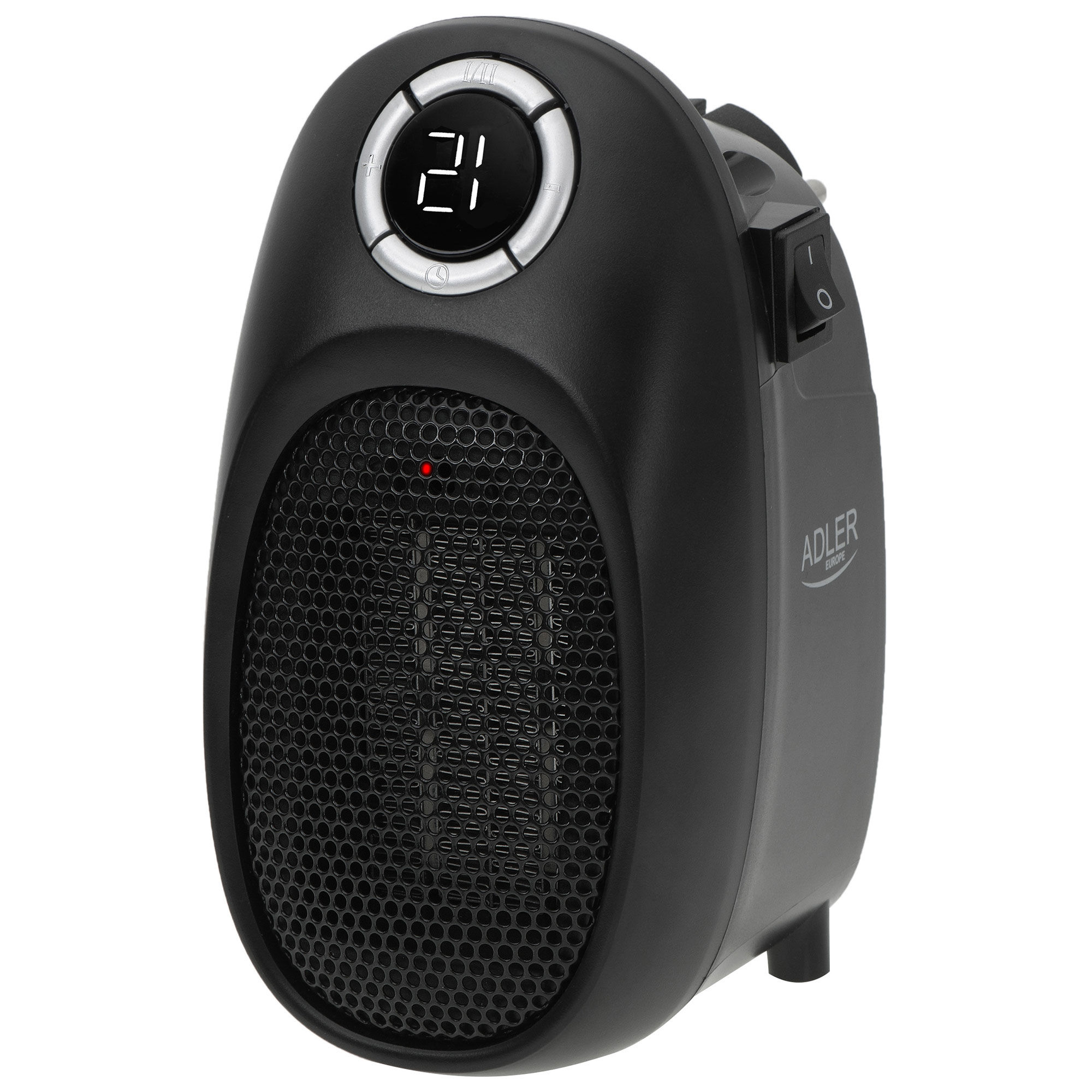 Adler AD7726 Mini Calefactor Portátil Cerámico, Regulador Temperatura 15 - 35ºC, Temporizador, Pantalla LED, 1500W, Negro