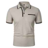 Camisa Polo Para Hombre De Manga Corta Color Sólido Casual Verano Transpirable Suelta Con Bolsillos Top Basic Splice Trendy - details 4