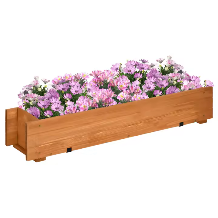 Outsunny Arriate de Madera de Suelo o Pared Jardinera Rectangular Huerto Urbano con 2 Orificios de Drenaje y 2 Ganchos para Cultivos Plantas Flores en Jardín Terraza 91x18x16,5 cm Natural - 1