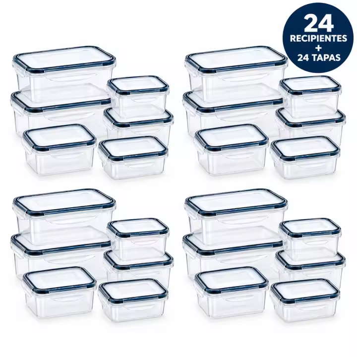 Set de recipientes herméticos para alimentos, 12 o 24 tápers transparentes de PP en varios tamaños, apilables y con cierre de 4 lados, para organizar cocina, despensa, ingredientes, raciones, comida preparada y sobras en el hogar cada día - 1