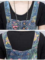 Traje De Piernas Anchas Para Mujer Con Estampado Floral Y Bolsillos Estilo Casual Streetwear Denim Rompers De Talla Grande Con Cinturones Y Mangas - details 6