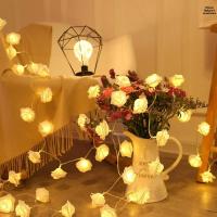 1Pack 10/20 Led Luz De Flores Rosas Blancas Operadas Por Batería Para Decoraciones De Fiesta De Cumpleaños Boda Wedding Y Día De San Valentín En El Hogar - details 2