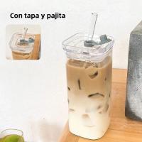 2PCS Vaso De Café Cuadrado Resistente Al Calor Con Tapa Y Pajita Para Leche Y Jugo Vidrio Transparente Para Hogar Y Barra De Bebidas Ecológicas - details 4