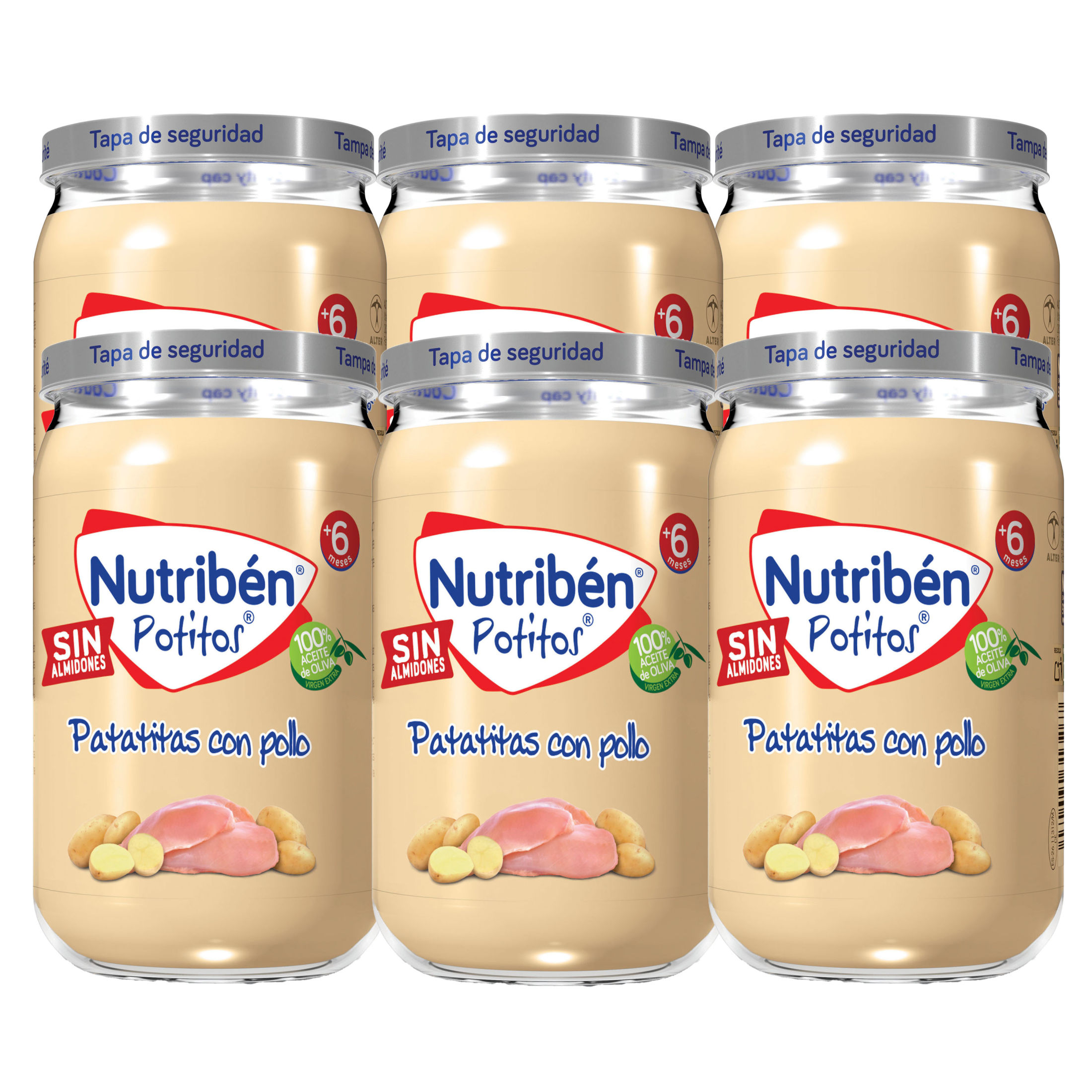 Potitos Nutriben - Tarritos Comida Bebé de Carne A Partir de 6 Meses | Patatitas con Pollo - Sin Gluten - Sin Aceite de Palma | Fabricado con Alimentos Naturales, Aceite de Oliva 100% Virgen Extra - No Contiene Leche ni Huevo | Pack de 6