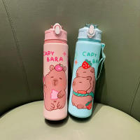 Botella De Agua Para Niños 800ML Con Pajita Y Tapa Antirotura Capybara Dibujos Animados Portátil Para Exteriores Material Plástico Reutilizable - details 5