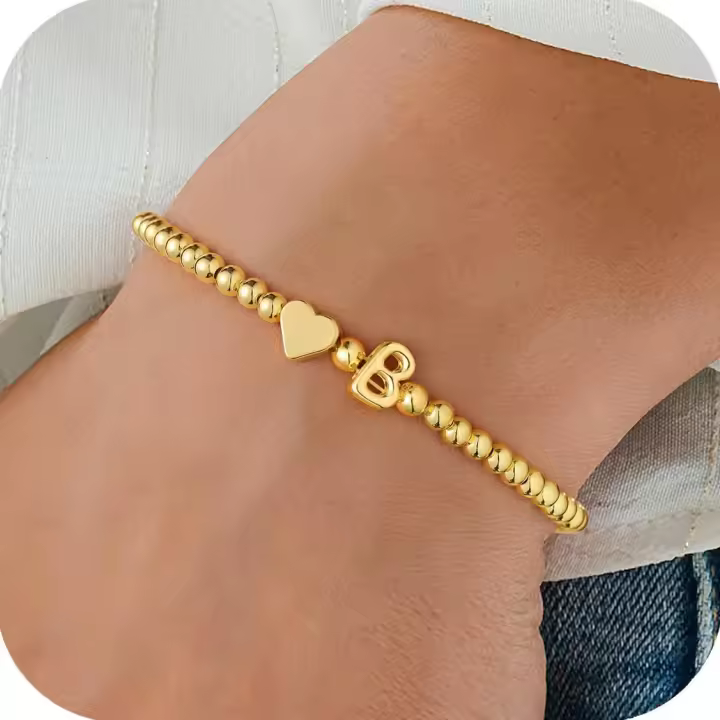 Pulsera de letras en forma de corazón para mujer, exquisita pulsera de cuentas doradas, elegante colgante de letras A-Z, regalo personalizado - 1