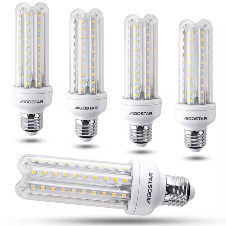 Aigostar - 15W Bombilla LED B5 T3 4U, Lámpara E27, Ángulo 360°, 1510 lúmenes, no regulable - Caja de 5 unidades - 1