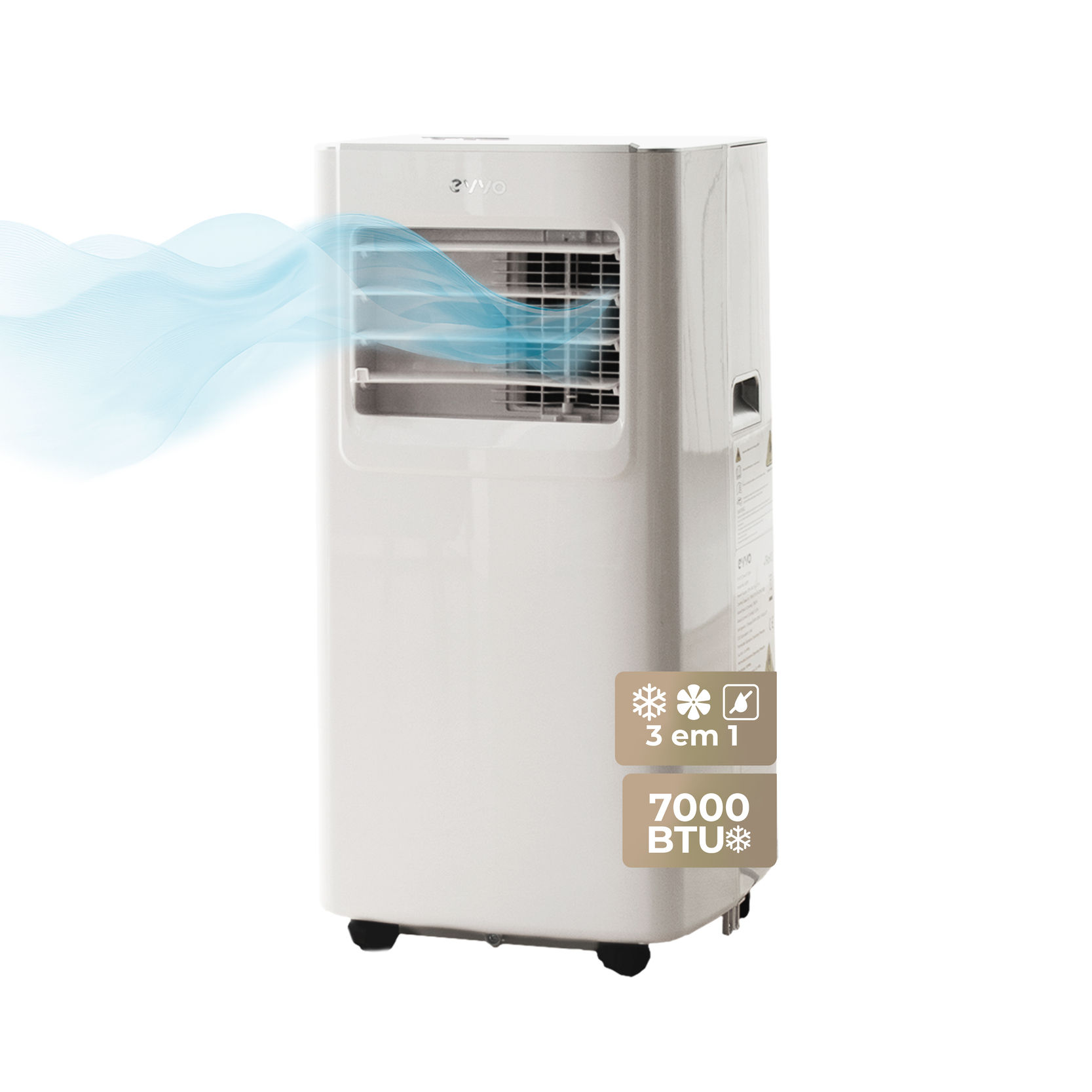 EVVO Aire Acondicionado Portatil 3 in 1 Clima P7, silencioso, 7.000 BTU, con Mando a Distancia, Superficie 15m2, Clase energética A, Blanco