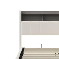 Cama tapizada 140x200 cm 160x200 cm, cama doble con cabecero de almacenaje, LED RGB, puerto de carga, somier de lamas, terciopelo beige - details 4