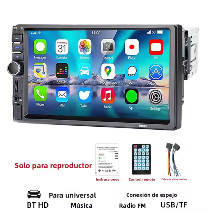 Reproductor Multimedia MP5 Para Coche HIPPBQCC 7 Pulgadas 1 DIN Pantalla Táctil FM ISO Entrada Auxiliar Bluetooth USB Línea De Espejo Autoradio - 1