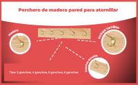 Banner - Perchero madera 5 ganchos de metal pared atornillar