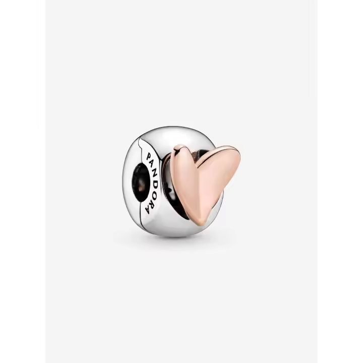 Pandora - Charm de clip de corazón a mano alzada - Plata de ley, baño de oro rosa de 14 k - 1