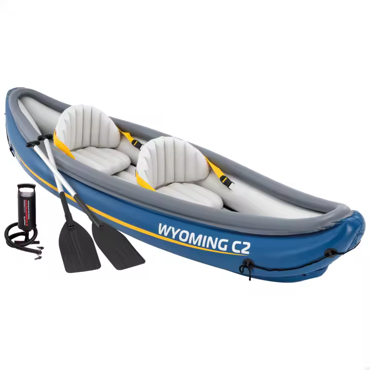 INTEX - Kayak hinchable para 2 personas, máx. 180 kg, con remos e hinchador, asiento, respaldo y suelo hinchables, cuerda de sujeción, asas en los extremos, con bolsa transporte, fácil de almacenar y transportar, kayaks hinchables dobles - 1