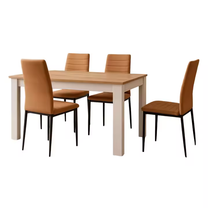 Miroytengo Juego de Comedor Mesa Extensible y 4 Sillas, Juego de Mesa Extensible y 4 Sillas, Mesa Rectangular Color Roble Canadian y Blanco Artik - 1