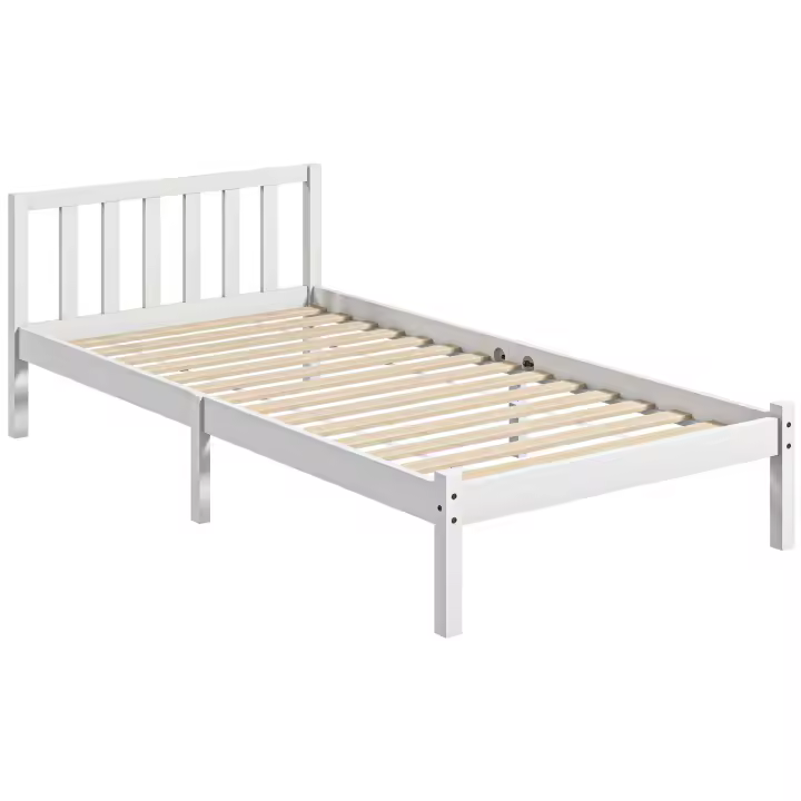 HOMCOM Marco de Cama de Madera Estructura de Cama Somier con Cabecera para Colchón de 90x190 cm (no incluido) Carga 120 kg 198x96x70 cm Blanco - 1