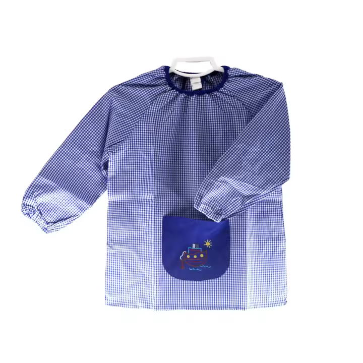 PLUSHOME Bata Escolar de Cuadros Manga Larga Cuello Elástico - 1