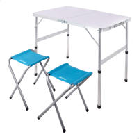 Aktive - Mesa plegable camping, mide 90x60 cm, tipo maletín, altura regulable 40/70 cm, topes antideslizantes, cierre de seguridad, estructura resistente aluminio, incluye 2 taburetes plegables - details 0