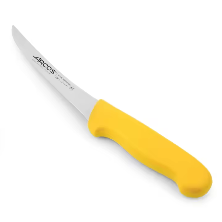 Arcos Cuchillo deshuesador con Hoja Acero Inoxidable Nitrum 140 mm. Cuchillo profesional para cortar huesos carne. Mango ergonómico polipropileno. Serie 2900. Color amarillo. - 1