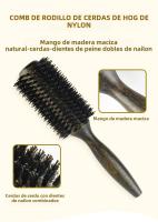 Cepillo De Pelo Redondo Profesional Con Cerdas De Jabalí Para Mujeres Y Hombres Accesorios De Peluquería Cepillo De Madera Para Estilizar El Cabello Y Masajear La Escalpelo - details 6
