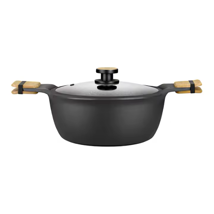 Bra - Cacerola Alta Market, De 20 a 32 cm, Aluminio Fundido, Pomo Madera Haya, Incluye Tapa de Cristal, Profesional - 1