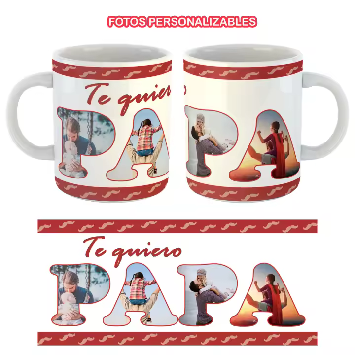 Taza Personalizada día del padre "Te Quiero Papa" 4 Fotos en ella ideal para regalo Orca - 1