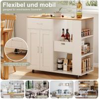 Carrito de isla de cocina Superaly blanco con ruedas con estante y cajones, encimera de cocina, isla de cocina independiente, mesa rodante, para sala de estar, muebles de comedor - details 0