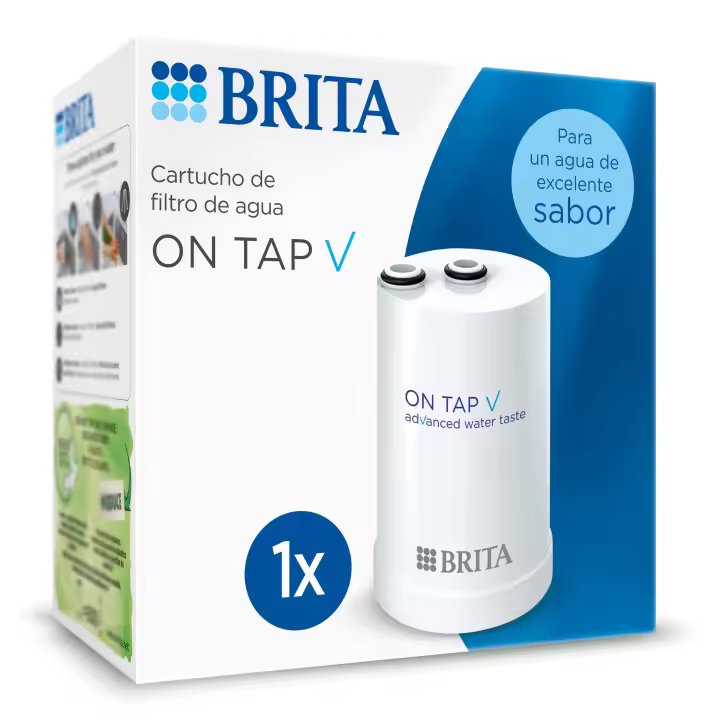BRITA Filtro de Agua On Tap V | De 1 a 4 Unidades | Compatible con Sistema BRITA On Tap | Filtra hasta 600L | Reduce cloro, microplásticos y contaminantes | Conserva minerales | Instalación rápida | Sin BPA | Tecnología de microfiltración - 1