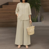 Conjunto De Traje Elegante Para Mujer ZANZEA Otoño 2 Piezas Camisa De Manga Larga Y Pantalones Regular Para Trabajo Y Casual - details 3