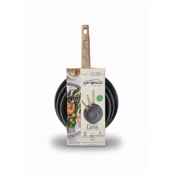 Set 3 Sartenes San Ignacio Luna, Antiadherente, de Aluminio, Apto Inducción, 18-22-26 cm - 1