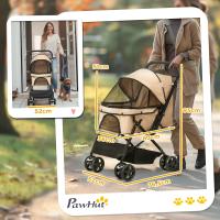PawHut Carrito para Perros Plegable Cochecito para Perros Pequeños Cochecito para Mascotas con Mango Reversible Ventana de Malla Cesta y Cuerda de Seguridad Carga 10 kg 76,5x52x95 cm Marrón - details 2