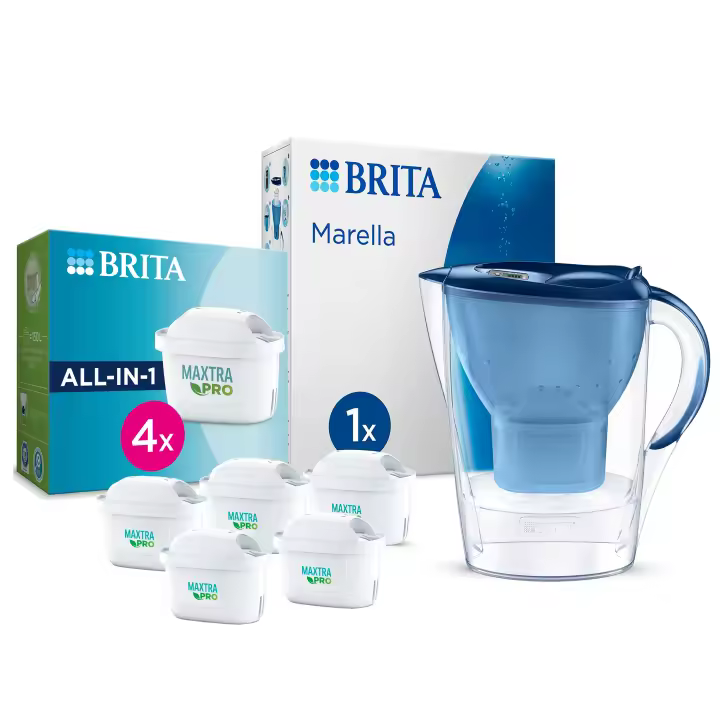 BRITA Jarra Filtrante, Modelo Marella | Marella XL | Aluna | Style | Cristal + 5 Filtros MAXTRA PRO | Hasta 150L agua filtrada | Sin BPA | Apta lavavajillas | Indicador Memo | Reduce cal, cloro y metales | Diseño sostenible - 1