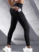 Leggings De Cintura Alta Para Mujer Con Bolsillos Yoga Fitness Running Sportswear De Color Sólido Estilo Elegante Y Cómodo - details 0