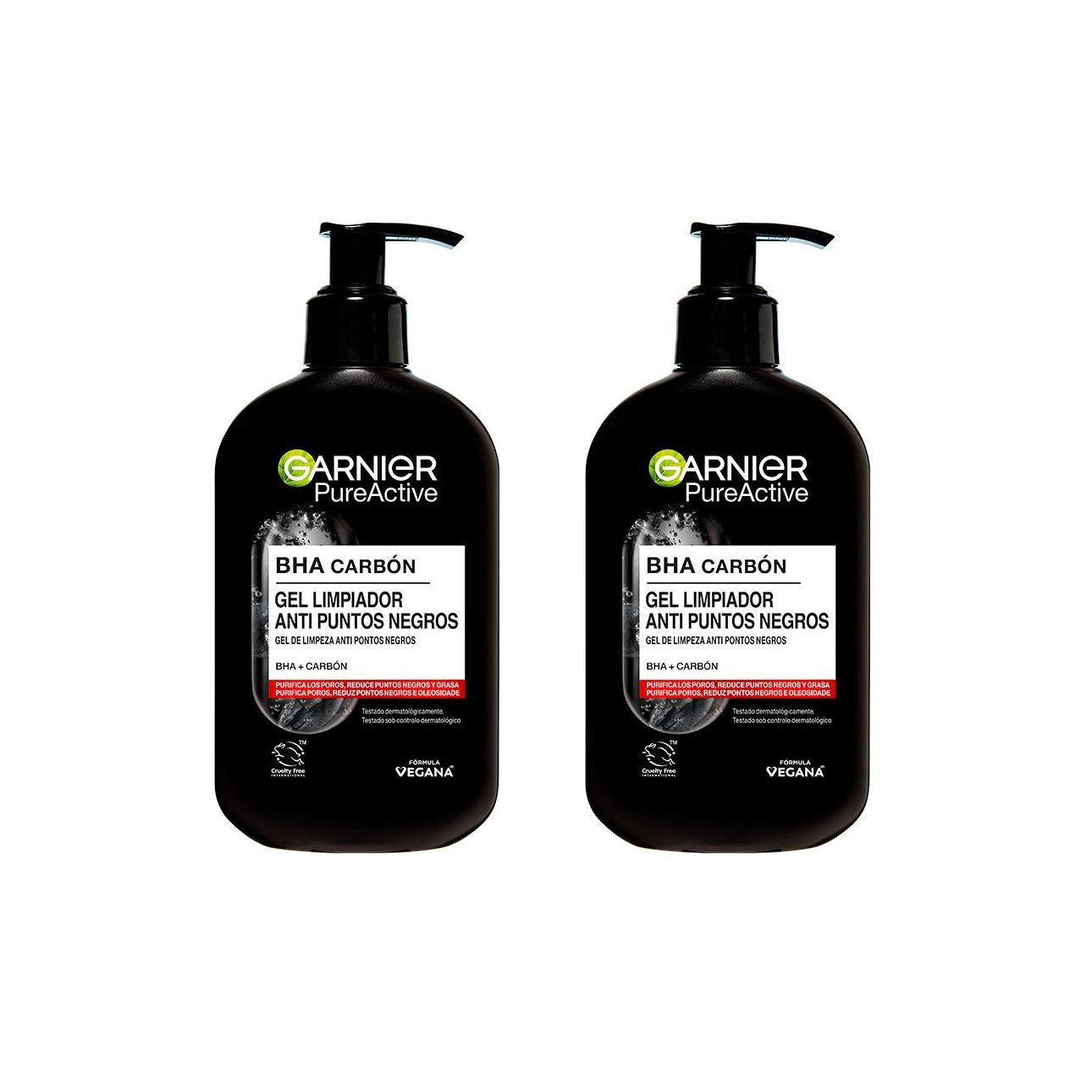 Garnier | Duplo Pure Active Gel limpiador Anti Puntos Negros con Carbón y Ácido Salicílico purifica intensamente los poros y reduce puntos negros 2x250ml