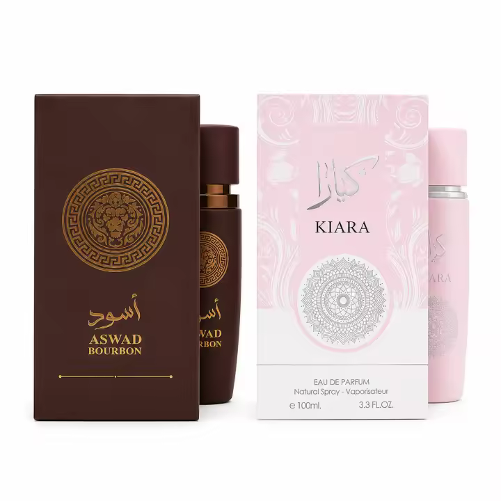 Pack Perfumes Árabes Asad Bourbon y Kiara Eau de Parfum 100ml, Set de Fragancias Premium para Hombre y Mujer, Aroma Oriental Especiado y Floral Dulce, Larga Duración, Ideal para Regalo de Pareja, Uso Diario y Ocasiones Especiales - 1