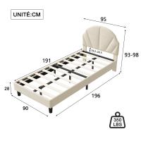 Cama infantil 90x190 cm tapizada en terciopelo beige, cabecero con forma de concha, altura ajustable y somier de lamas - details 0