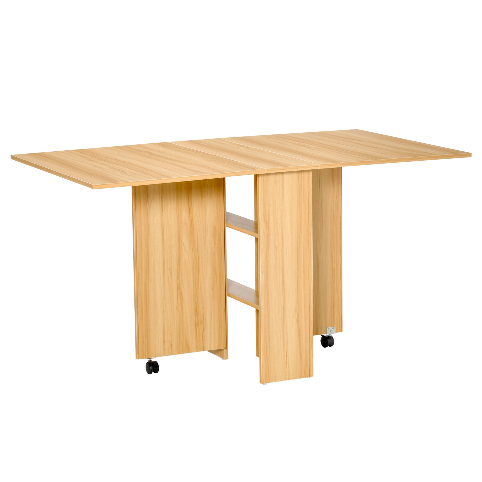 HOMCOM Mesa de Comedor Plegable con Ruedas Estante Multifuncional para Comedor Salón Mesa Auxiliar 3 Formas Espacio Ahorrado Madera