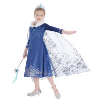 Vestido De Princesa Elsa Azul Con Copa De Pelo De Nieve Para Niñas Traje De Invierno Con Manga Larga Y Collar De Pelo De Nieve Disfraz De Reina De La Nieve Para Fiesta De Navidad Y Carnaval - details 4