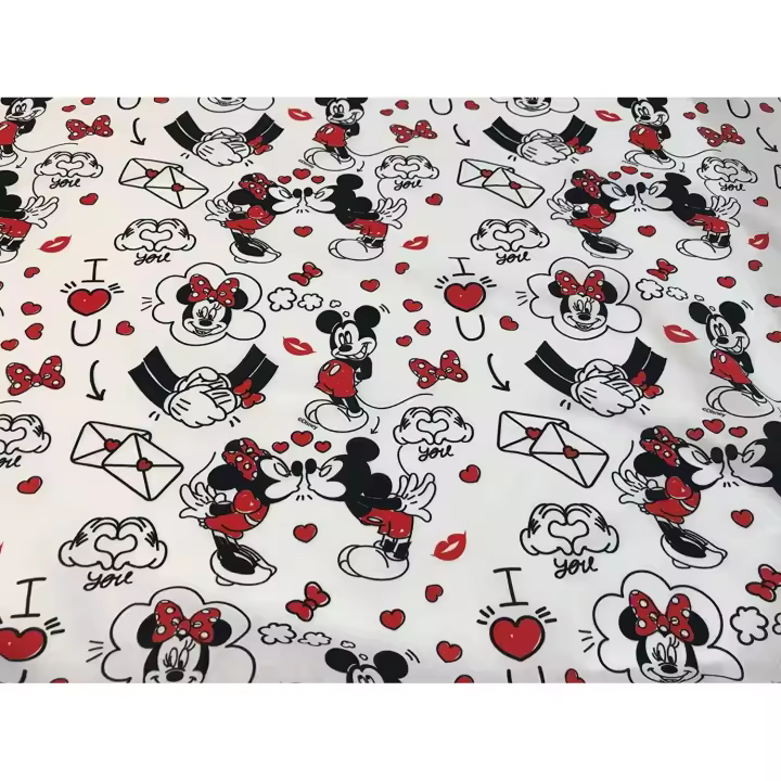 telas de disney, tela de mickey & minnie corazones, popelina, tela de algodón 100%, telas infantiles, telas por metros,1 metro x 140 cms - 1