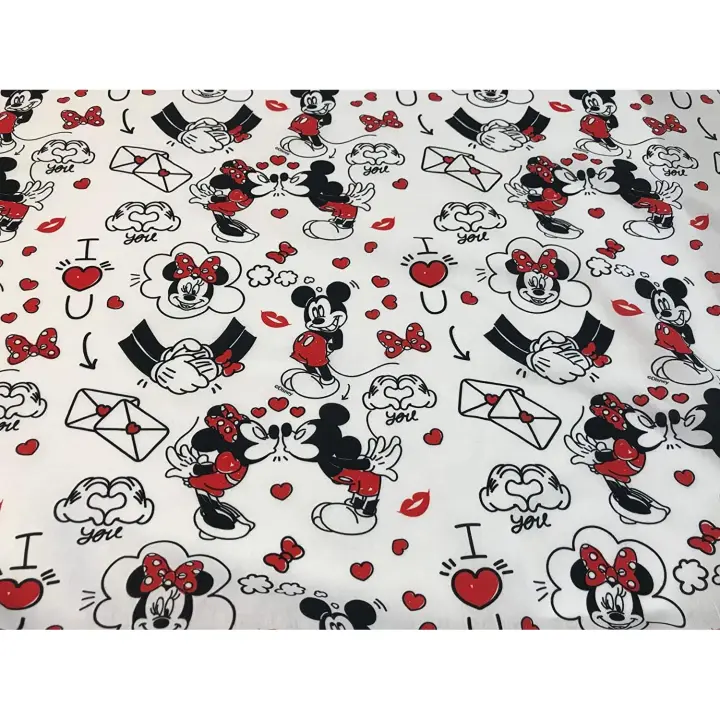 telas de disney, tela de mickey & minnie corazones, popelina, tela de algodón 100%, telas infantiles, telas por metros,1 metro x 140 cms - 1