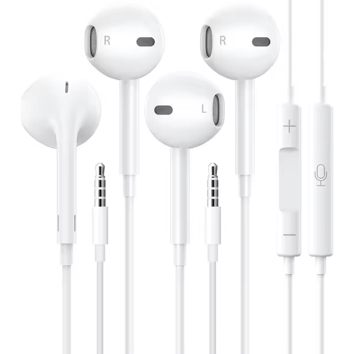 TEMCO Pack de 2 Auriculares Ergonomico con Cable Estéreo con Aislamiento de Ruido Jack de 3,5 mm con Control de Volumen de Micrófono, 1,2m de Cable, Auriculares Intrauditivos para Samsung,Android,MP3,PC etc. - 1