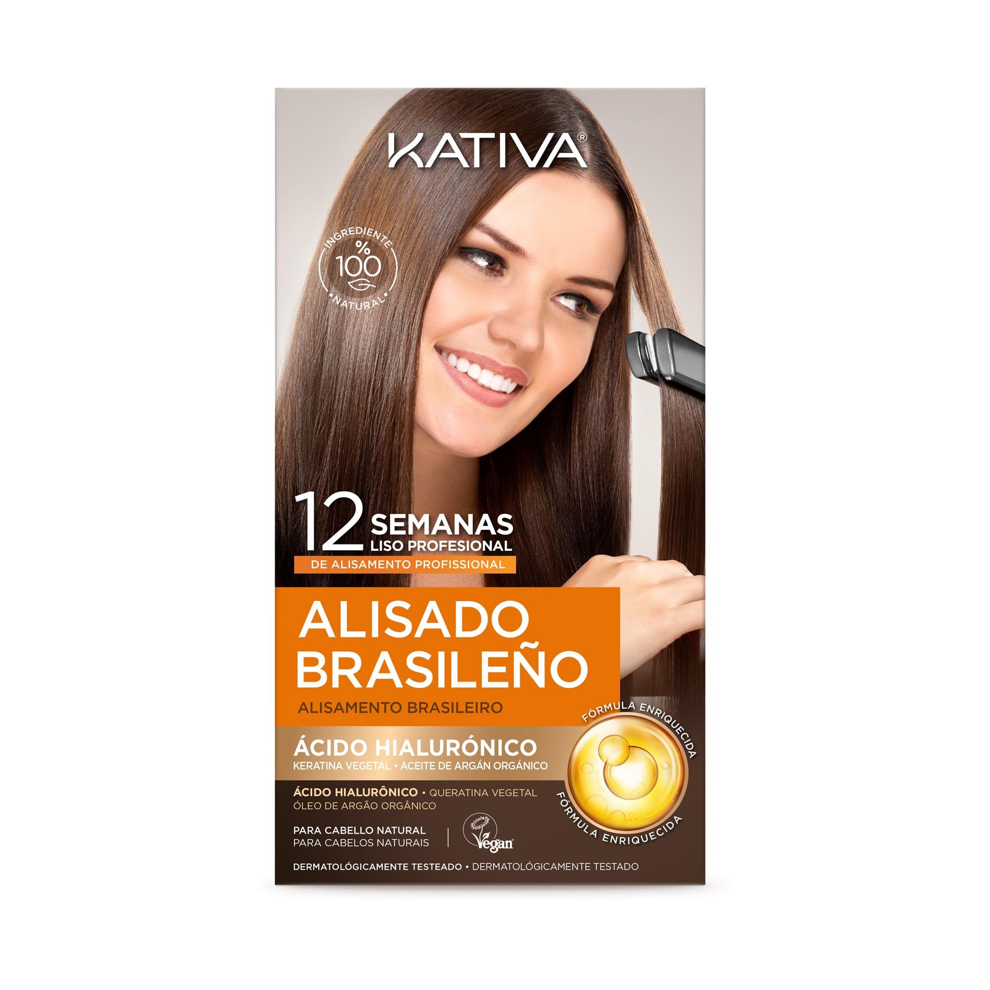 Kit de Alisado Brasileño Kativa con Aceite de Argán y Keratina Vegetal, Hidratación Profunda hasta 12 Semanas, sin Formol, para Cabello Maltratado
